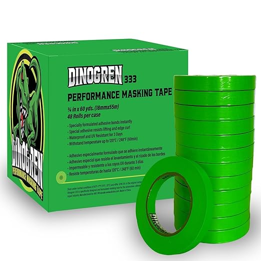 LAUCO DINOGREN High Performance Masking Tape for Car Paint, Heat & Water Resistant, Multi-Purpose Green (0.75 in 48 Rolls)
