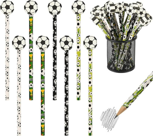 48 Pcs Soccer Pencils and Erasers for Sports Birthday Gifts Assortment Stationery Pencils for Students Office School Classroom Supplies
