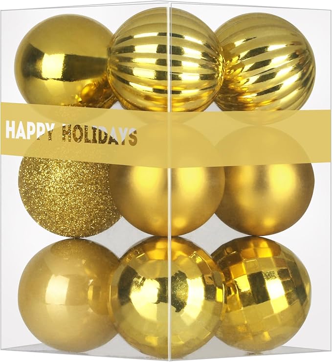 Gold 1.6" Small Christmas Balls Christmas Tree Decoration Ornaments Shatterproof Hanging Balls for Birthday Halloween Holiday Wedding Decorations Set of 12pcs