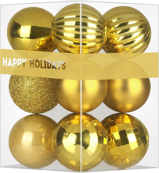 Gold 1.6" Small Christmas Balls Christmas Tree Decoration Ornaments Shatterproof Hanging Balls for Birthday Halloween Holiday Wedding Decorations Set of 12pcs