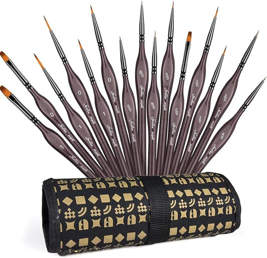 Golden Maple Miniature Paint Brushes, 15PC Small Paint Brushes Micro Model Detail Paint Brush Set, Fine Detailing for Acrylic, Oil, Watercolors & Paint by Number, Figurine (Brown)