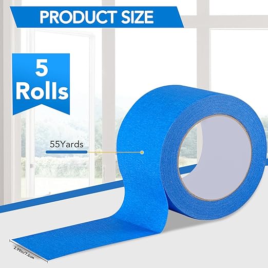 VOISEN 5 Rolls Painters Tape, Blue Painters Tape, 3 Inch Wide (2.99 in x 55 Yds), Masking Tape for Multi-Purpose, Masking Tape Bulk,DIY Artist Craft Arts, Decoration, Drafting, No Residue