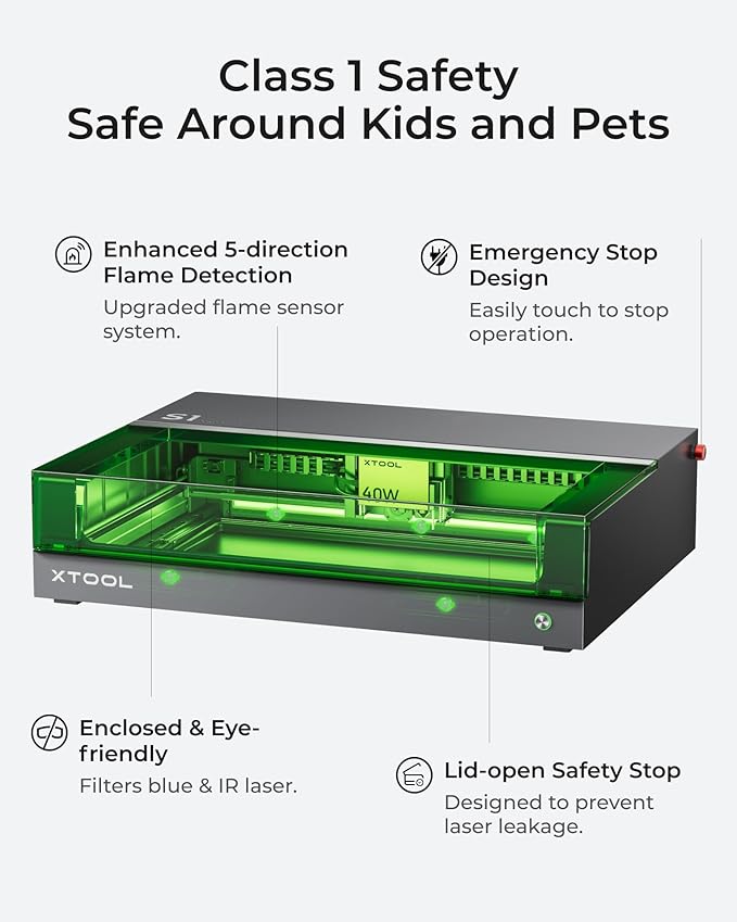 xTool S1 40W Laser Cutter and Laser Engraver for Tumblers, 23.93" x 15.16" Bed Size, 600mm/s Speed, Laser Engraving Machine, Laser Engraver for Wood and Metal, Acrylic, Big Project - Rotary Bundle