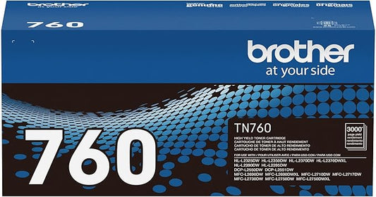 Brother Genuine TN760 High Yield Black Toner Cartridge, (For use with MFC-L2710DW MFC-L2750DW HL-L2350DW HL-L2370DW HL-L2395DW HL-L2390DW DCP-L2550DW Printers)