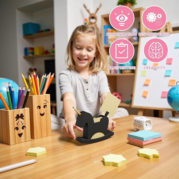 Li&Zhao Horse Sticky Note Holder - Cute Post It Note Dispenser Memo Dispenser Pen Holder Sticky Note Dispenser Post It Note Holder Notepad Holder for Desk School Office(Black)