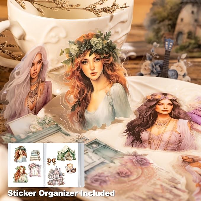 180Pcs PET Scrapbook Stickers, Bohemian Designs for Scrapbooking DIY Crafts Waterproof Journaling Supplies Junk Journal Ephemera with Storage Organizer