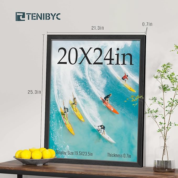 20x24 Picture Frames Set - 3 Pack - Black Solid Wood Poster Frame - Exclusive Woodgrain - Rooms, Offices, Gallery, Studio, and Hallway, Wall Display Decor