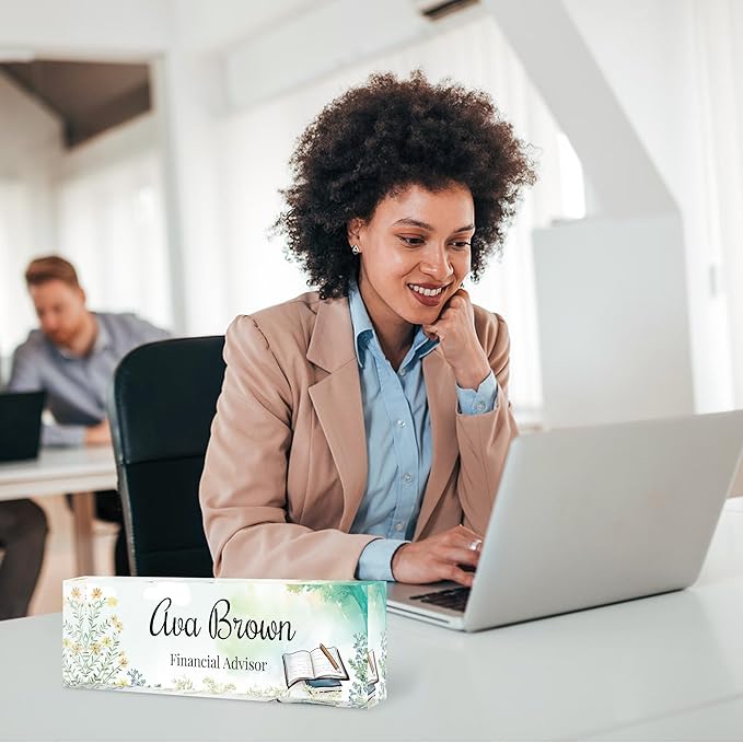 Custom Name Plate for Desk, Personalized Acrylic Office Name Sign with Name & Title, Elegant Desk Decor for Women Men, Employee Appreciation Gift (Teacher-4)