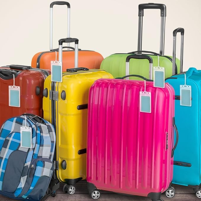 100 Pack Clear Luggage Tags Bag Tags Holder Identification ID Card Badge Holder with Luggage Tag Loop Straps for Business Travel and Office Supplies