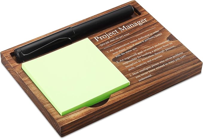 Project Manager Sticky Note Holder Wooden Notepad & Pen Holder 6.5" x 4.7" Sticky Note Pad Holder Dispenser for Desk Project Manager Definition Work Appreciation Gifts, NPA236