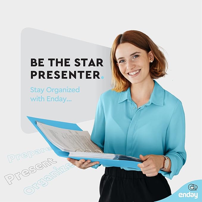 ½ Inch 3 Ring Binder .5 inch Blue Clear View Cover with 2 Inside Pockets, Colored School Supplies Office and Home Binders – by Enday