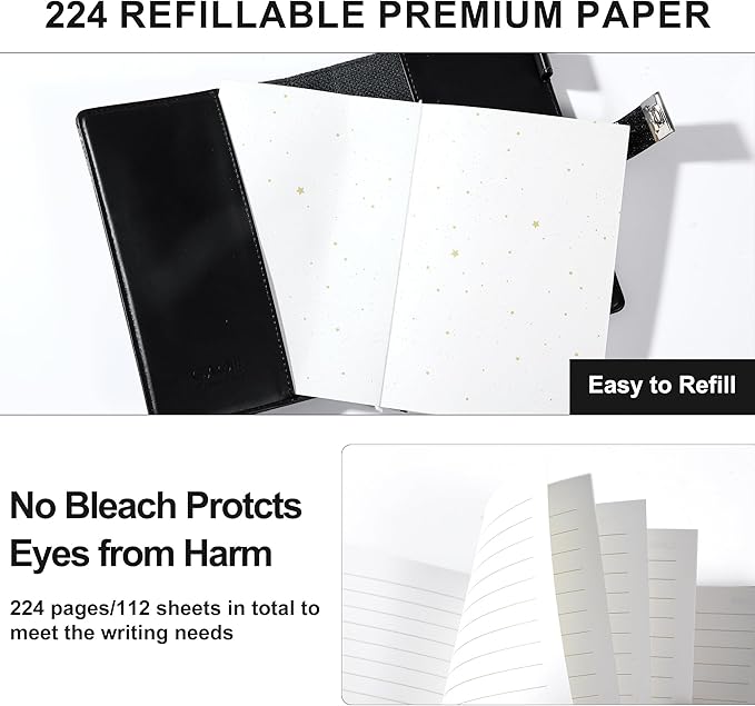 CAGIE Journal with Lock for Women Refillable Lock Journal for Men with 224 Pages Glitter Black Diary with Lock for Girls, Adults, 5.3 x 7.9 Inches