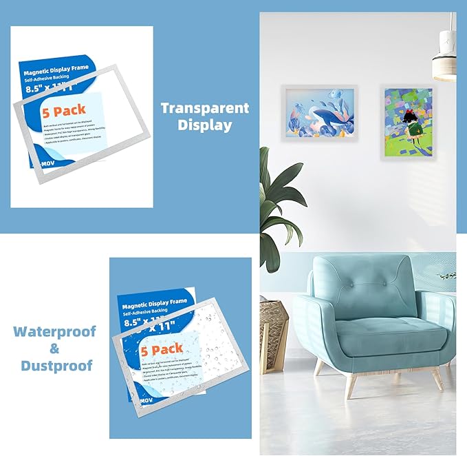 Magnetic Sign Holder 8.5 x 11-5Pcs Durable PVC Magnetic Frames for Refrigerator Reusable Adhesive Frames for Walls Door Window Double Sided Display Magnetic Picture Frame Document Holder