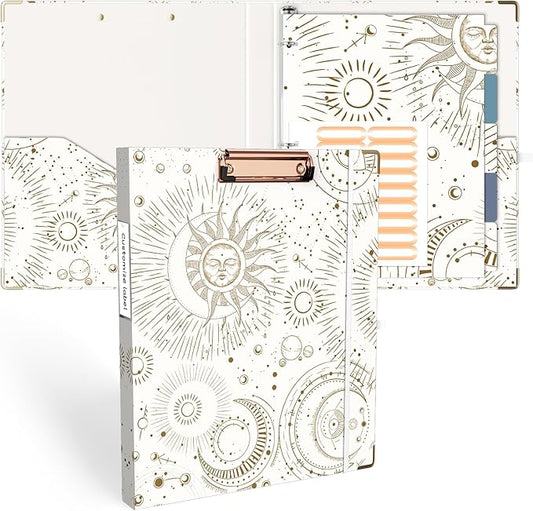 Ospelelf 3 Ring Binder, 1/2 Inch, Cute Letter Size (11" x 8.5") with 5 Tab Dividers, File Folder Labels and Low Profile Clipboards, Tarot Cards Binder for School and Office Supplies