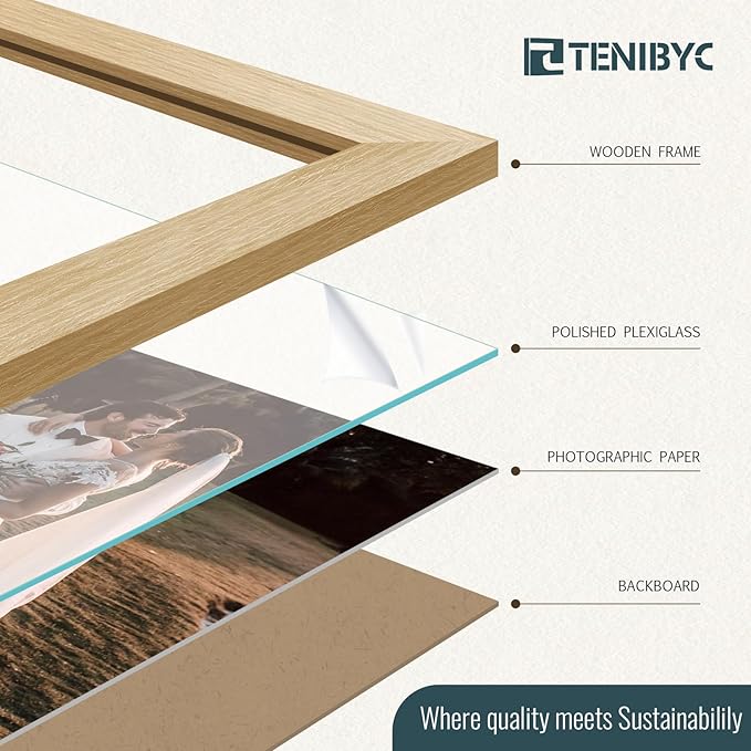 20x30 Frame Set of 3, Natural Oak Wood Poster Frame, Horizontal or Vertical Wall Hanging for Photo, Poster, Map and Puzzle