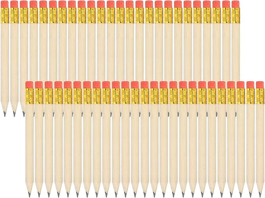 MECCANIXITY Golf Pencils with Erasers, 4" HB Mini Half Pencils Pre Sharpened Small Pens for Wedding Bridal Shower Game Office Writing Drawing(Wood Color, Pack of 50)