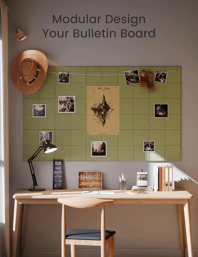Large Felt Bulletin Board 48" x 36" Cork Board Alternative-12 Pack with 70 Safe Removable Adhesive Tabs, Cork Boards for Walls Cork Board for Home Office Classroom Pin Board (Olive Green)