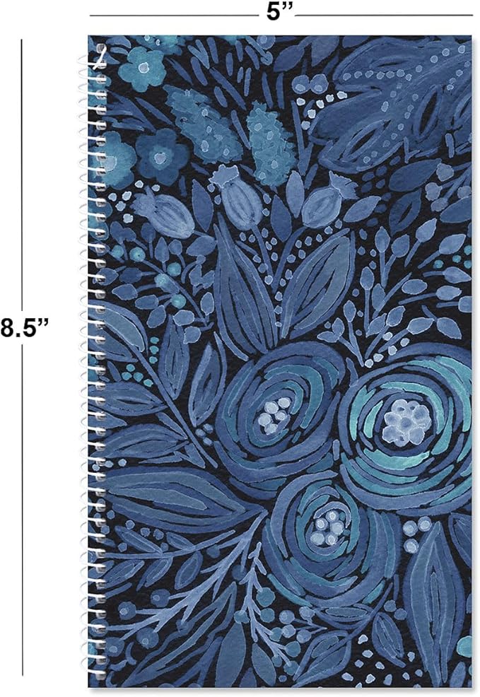 Navy Blossoms Password and PIN Keeper - 94 Pages; 5 Inch x 8-1/2 inch, Softcover Spiral-Bound Website Login Organizer