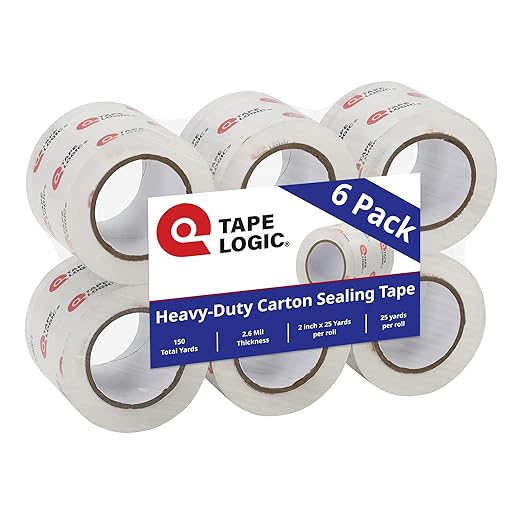 Tape Logic Heavy Duty 2in x 25yd Clear Packaging Tape Dispenser Refills (6-Pack), Strong Clear Packing Tape Roll Ideal for Shipping & Moving Boxes