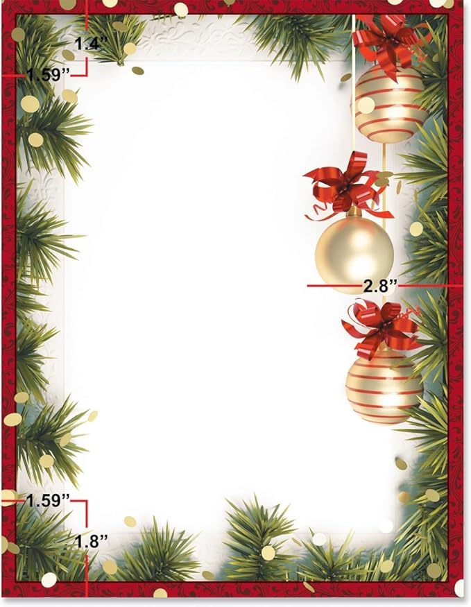 PaperDirect Ornament Trio Holiday Christmas Winter Theme Stationery, Border Paper, Letterhead 8.5 x 11, 100 sheets, Elegant Premium Writing Paper, Decorative Printer Paper