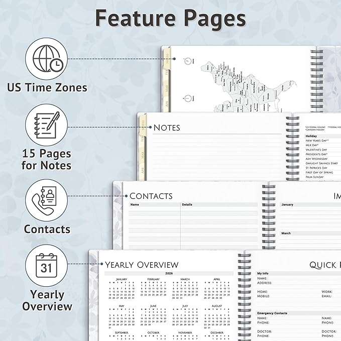 CRANBURY Daily Planner 2026, 8.5x11 Appointment Book, Jan to Dec 2026, 15-Min Hourly Scheduler, Large Planner Book with Colorful Tabs, Premium Paper (Floral)