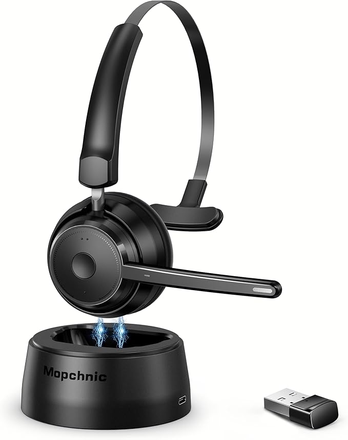 Bluetooth Headset, Wireless Headphone with AI Noise-Canceling Microphone On Ear Wireless Headset with USB Dongle for Computer Office