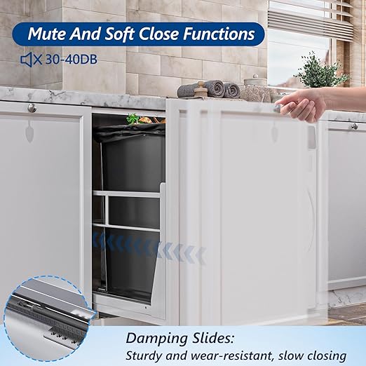 Insputer 8 Gal Pull Out Trash Can Under Cabinet, Heavy Duty Under Sink Garbage Can Kit with Soft-Close Slides for Kitchen, Laundry, Requires Minimum Cabinets Opening 12" W X 18" D