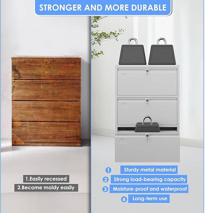 SUXXAN 3 Drawer File Cabinet, Lateral Filing Cabinet with 3 Locks for Home Office, Black File Cabinets with Business Card Holder for Letter/Legal/F4/A4 Hanging Files