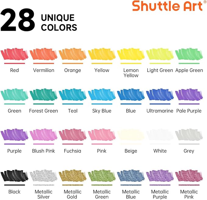 Shuttle Art 28 Colors Dual Tip Acrylic Paint Markers, Brush Tip and Fine Tip Acrylic Paint Pens for Rock Painting, Ceramic, Wood, Canvas, Plastic, Glass, Stone, Calligraphy, Card Making, DIY Crafts