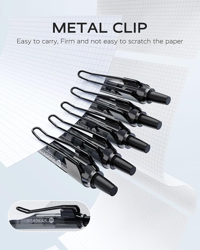 12 Pack Black Gel Pens, Quick Dry Black Ink Pens, 0.5mm Fine Point Retractable Smooth Writing Pens for Journaling, Writing, Business Gel Pen for Office School & Home Supplies(Black)