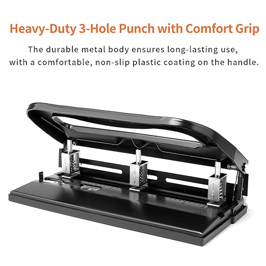 XOOL 3 Hole Punch, Heavy Duty Metal Hole Puncher for 2 or 3 Holes, 9/32" 7mm Hole Diameter, 40-Sheet Capacity, Adjustable Hole Spacing, Non-Slip Base for Office & School