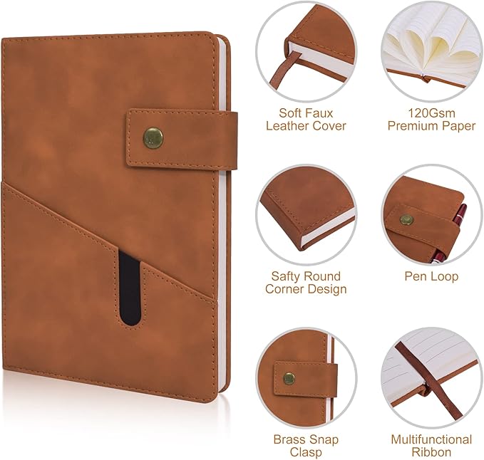 A5 Lined Leather Journal Notebook,Hardcover Journal Set with Pen and Gift Box,100Pages 100gsm Thick Ruled Paper Daily Diary for Men Women School,Travel,Business,Work,Writing 5.9" X 8.4"