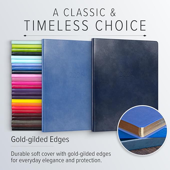 Gallery Leather Professional Weekly Monthly Planner 2026, Elegantly Bound Calendar Planner and Notebook with Stylish Gold-Gilded Page Edges, 12 Months - Acadia Malibu - 9 x 7 "