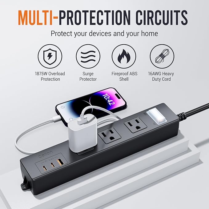 Outdoor Power Strip Weatherproof,6.6 FT Outdoor Extension Cord with USB Ports, Overload Protection and Shockproof,Waterproof Surge Protector Wall Mountable for Home Outside，SJT-UL Listed