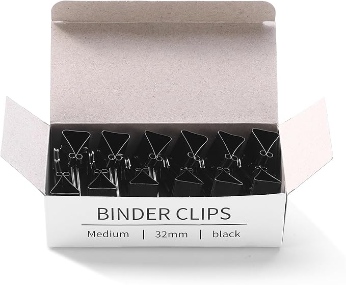 Eclirgan 1.2-Inch Medium Paper Clamp with Heavy-Duty/Rust-Resistant/Folding,96-Pack Thick Metal Binder Clip in 8 Boxes，Black Paper Clips Set for DIY/Crafts/File/Paperwork