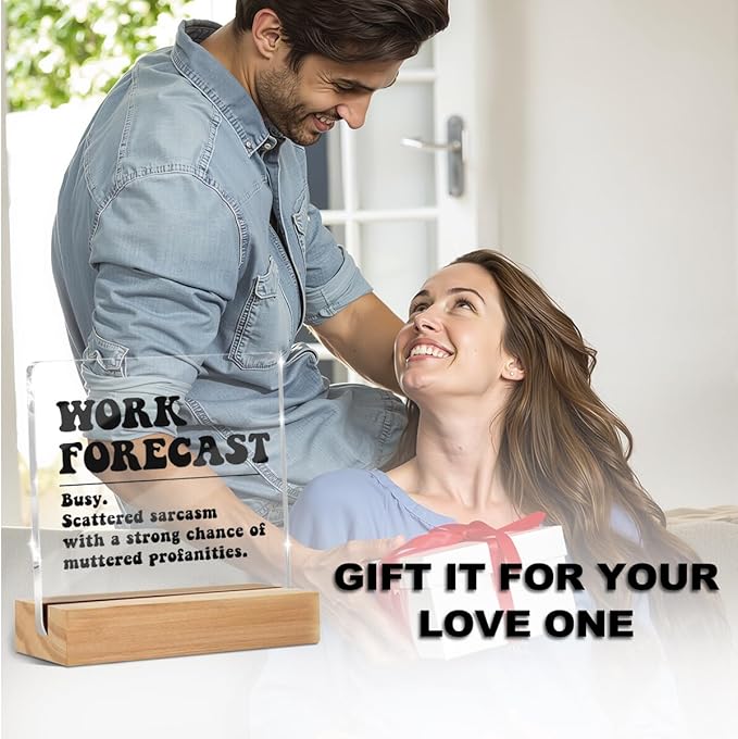 Funny Office Desk Decor Clear Acrylic Sign 4x4 Inch Work Forecast, Humorous Office Cubicle Decor Funny Desk Accessories for Work Table Top Shelf, Gag Gifts for Women Men Manager Coworkers