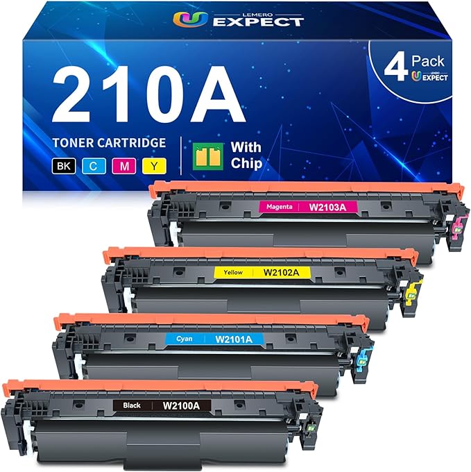 LEMERO UEXPECT Compatible Replacement for HP 210A Toner Cartridge 4 Pack with Chip 210A 210X W2100A W2100X for Color Laserjet Pro MFP 4301fdw 4301fdn Pro 4201dw 4201dn Printer Ink, 4 Pack