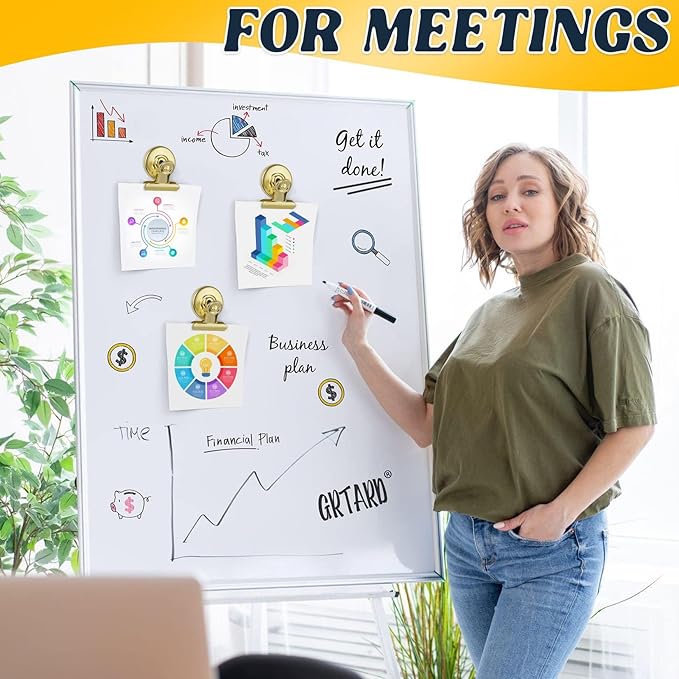 Grtard 48pack Magnetic Clips Heavy Duty, Magnet Clips for Fridge, Refrigerator Magnets, Scratch Free Magnets with Clip, Strong Magnetic Clip for Refrigerator, Whiteboard, Locker, Cruise Cabins (Gold)