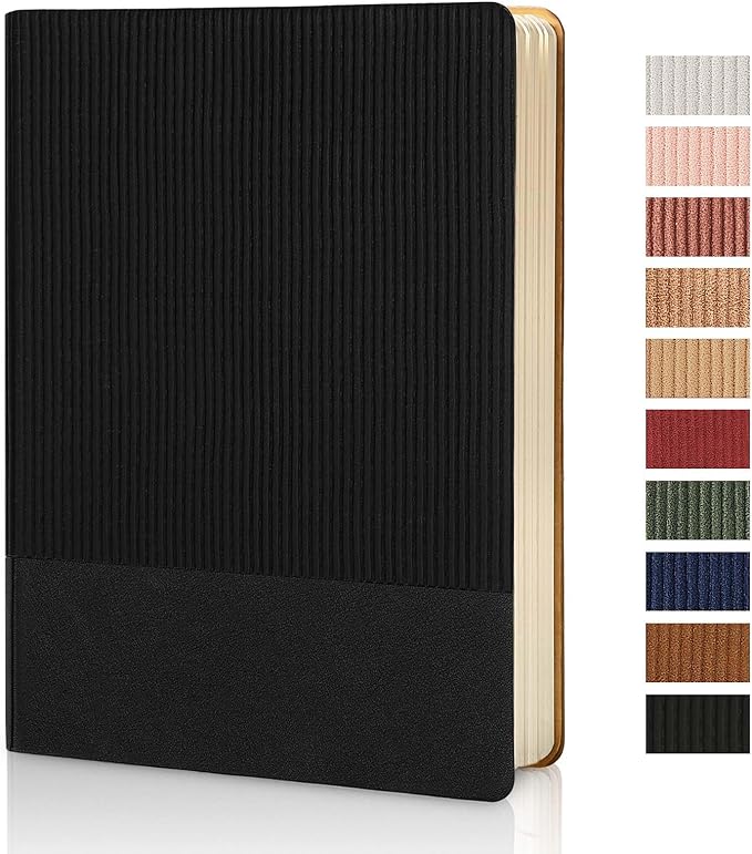 Lined Journal Notebook for Work College Ruled Note Book 5.79"x8.27" A5 PU Leather Daily Journaling 216 Pages for Women Men Writing Home School Supplies Business (Black)