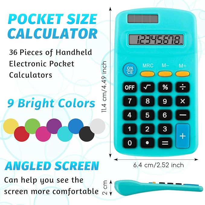 36 Pieces Operation Pocket Size Student Function Calculator Mini Colorful Basic Solar Battery Calculator Bulk for Student School Home Office Desktop Accounting Tools