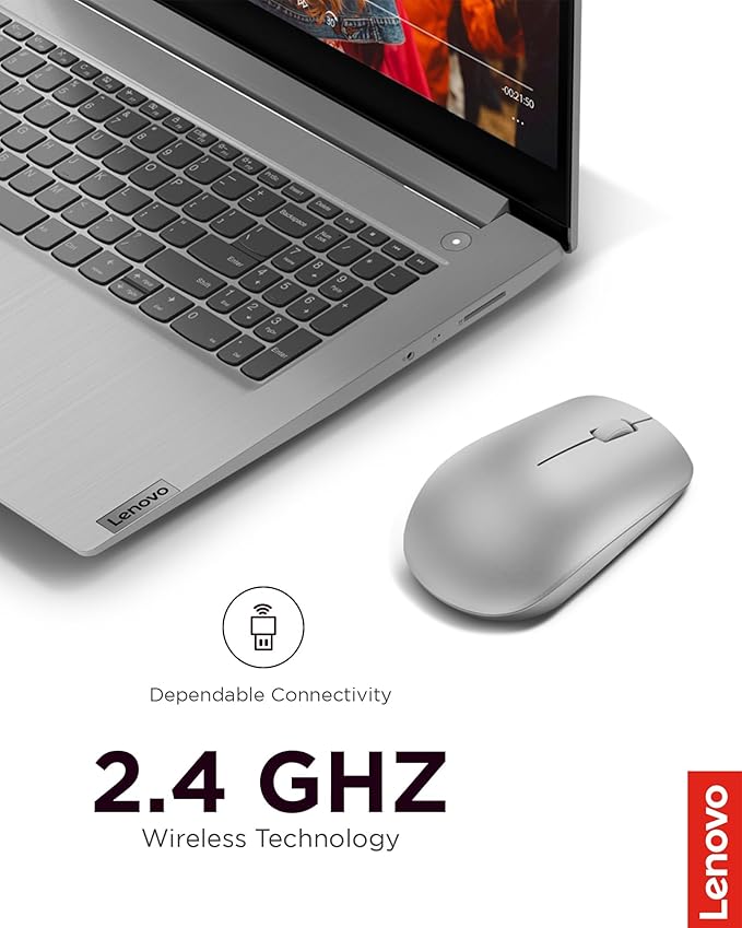 Lenovo 530 Full Size Wireless Computer Mouse for PC, Laptop, Computer with Windows - 2.4 GHz Nano USB Receiver - Ambidextrous Design - 12 Months Battery Life - Platinum Grey