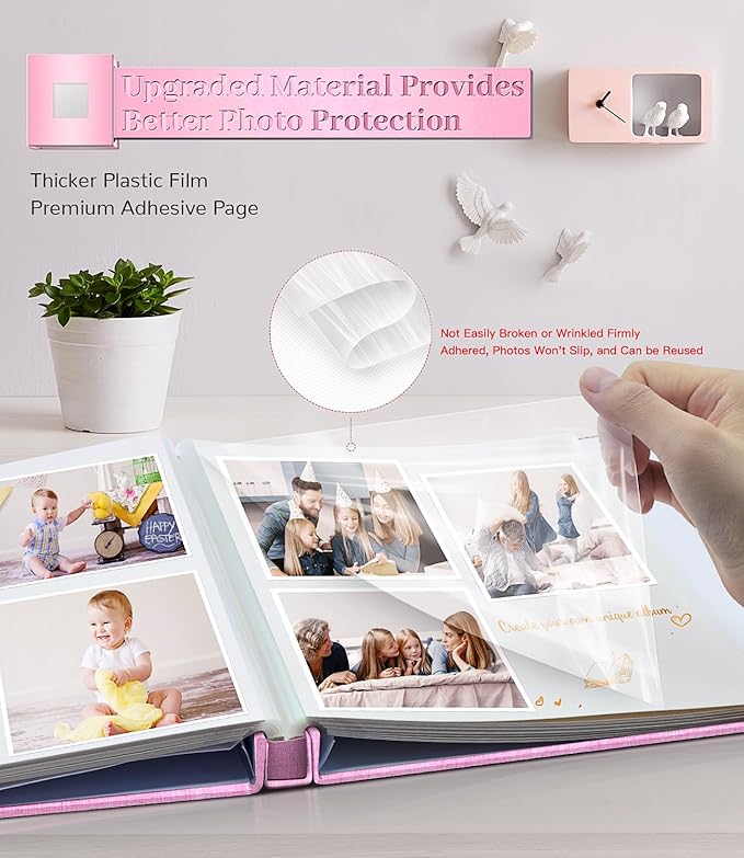 Photo Album Self Adhesive Scrapbook Album for 3x5 4x6 5x7 8x10 Pictures,40 Pages Linen Cover with Display Window DIY Photo Book,Ideal Gifts for Family Travel Wedding Baby