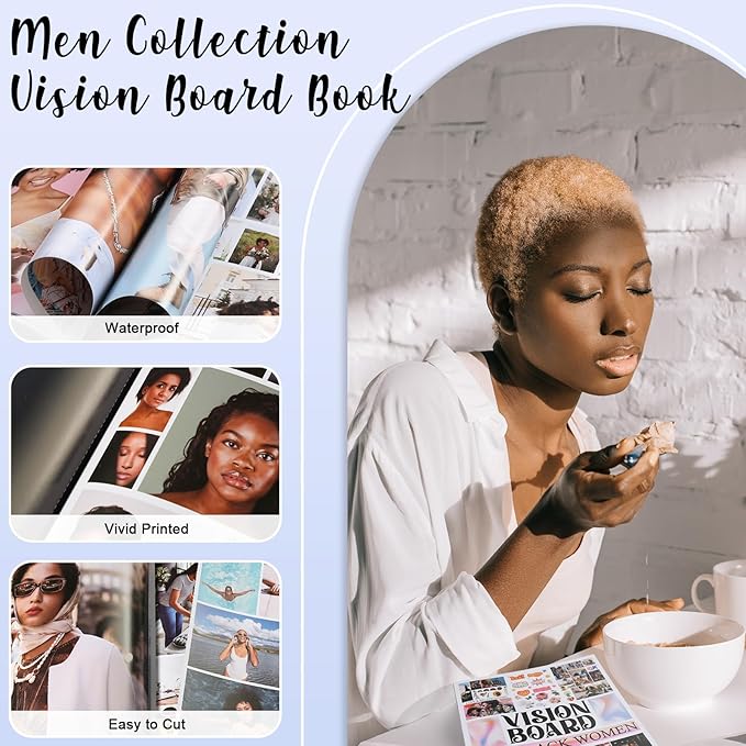 EggSun Vision Board Supplies with 1200+ Images & Quotes Collage Magazine Book, Wall Clip Art Scrapbook Journal Kit for Vision Board Making Beginners Women Men Teen Girls Room Decors (Black Women)