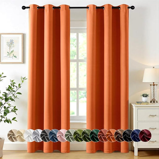 MIULEE Orange Blackout Curtains for Bedroom Living Room 84 Inches Long 2 Panels, Thermal Insulated Room Darkening Fall Drapes Solid Grommet Noise Reduction Light Blocking Window Treatments 40x84 Inch