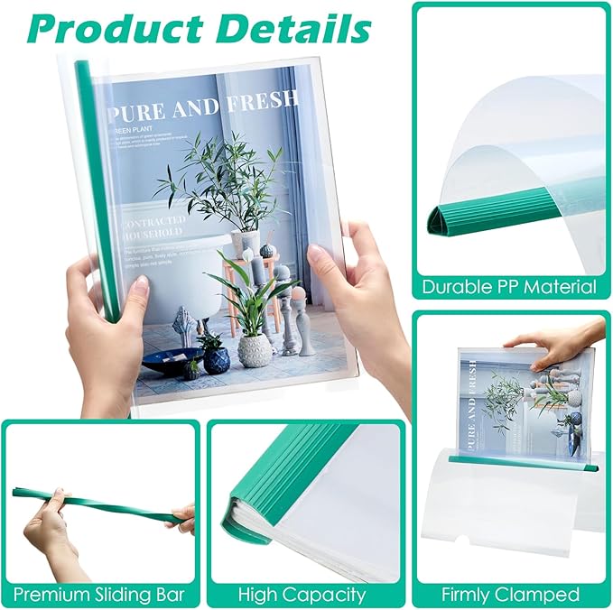 Thenshop 100 Pcs Clear Report Covers with Sliding Bars Sliding Bar File Folder Binder Plastic Report Folder for File Paper Book Resume Letter Office, 30 Sheet Capacity(Green)