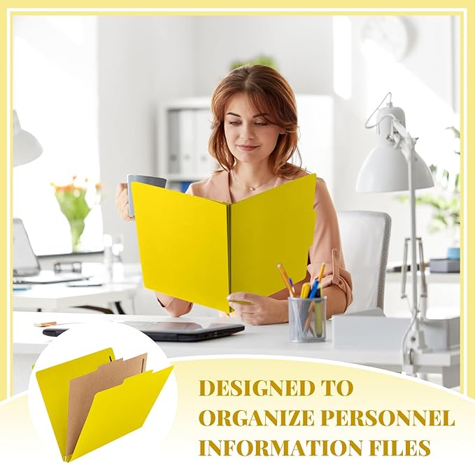 Skyygemm 12 Pack Classification File Folders Bulk with Divider and 2" Expansion, Pressboard Folder with 2 Prong Fasteners for Employee Records Medical Charts Office Document Organization(Yellow)