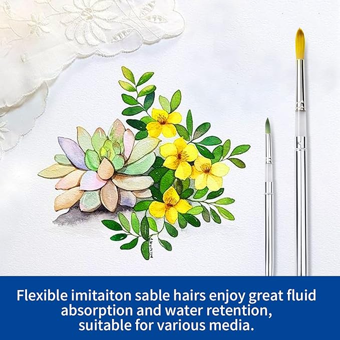 Falling in Art Travel Brush Set- 2PCS Synthetic Kolinsky Hair Round Portable Artist Paintbrushes with Protective Pouch for Watercolor,Gouache, Acrylic Paints Silver