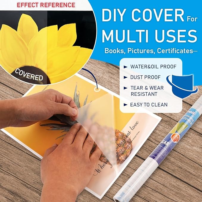 Chell 2 Pack Clear Contact Paper Roll for Books, 17.5in x 5ft Clear Self Adhesive Book Cover Paper Protector