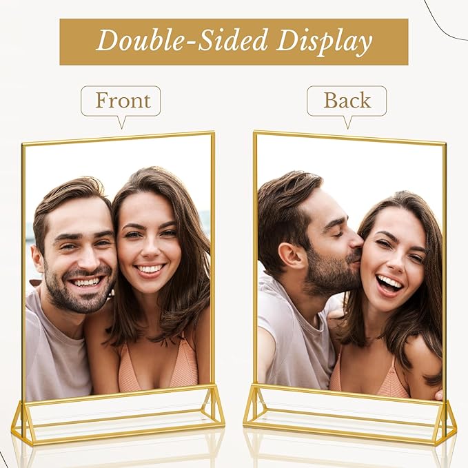 6 Pack Acrylic Sign Holder 8.5X11 Gold Picture Frames Double-Sided Display Stand Clear Acrylic Frame for Menu Holder Wedding Table Number Holder Photo Frames