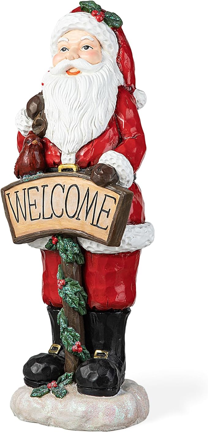Glitzhome 28''H MGO Christmas Santa Porch Decor, Xmas Winter Wall Yard Standing for Patio Front Porch Indoor Outdoor Home Welcome Sign Decor